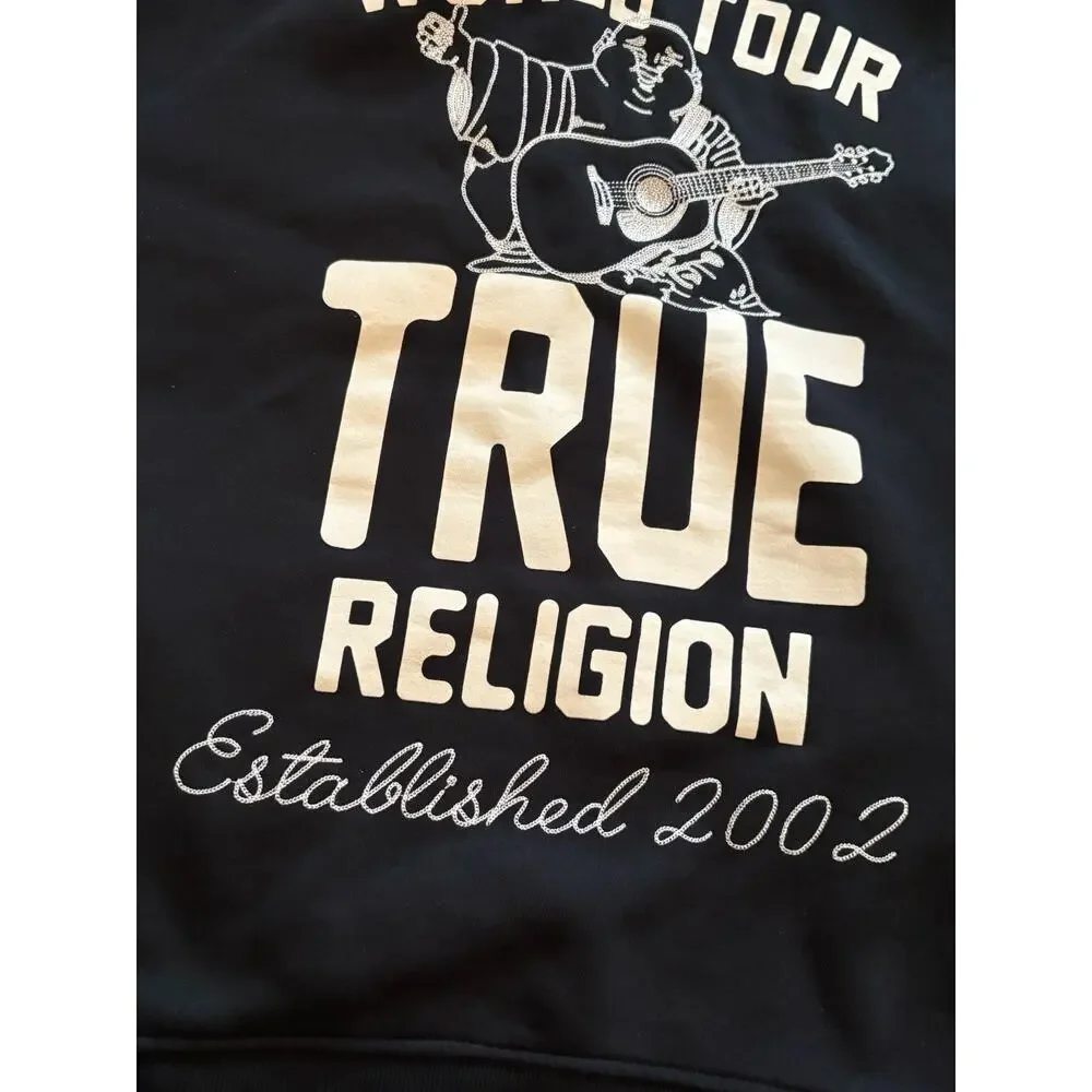 True Religion Vintage Patch Zip Up Hoodie Black Men's L
